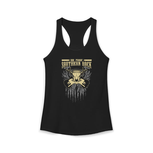 100 Proof Dueling Guitar Women's Racerback Tank